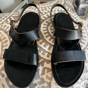 Women's Black Leather Double-Strap Slingback Sandals